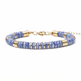Natural Stone 6x3mm Disc Beaded Bracelet with Gold Spacers Adjustable Chain#SB3131