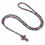 Natural Stone Cross Necklace Handmade 6mm Bead Rosary Jewelry Adjustable Spiritual Meditation Prayer Beads for Men Women Gifts SN2031