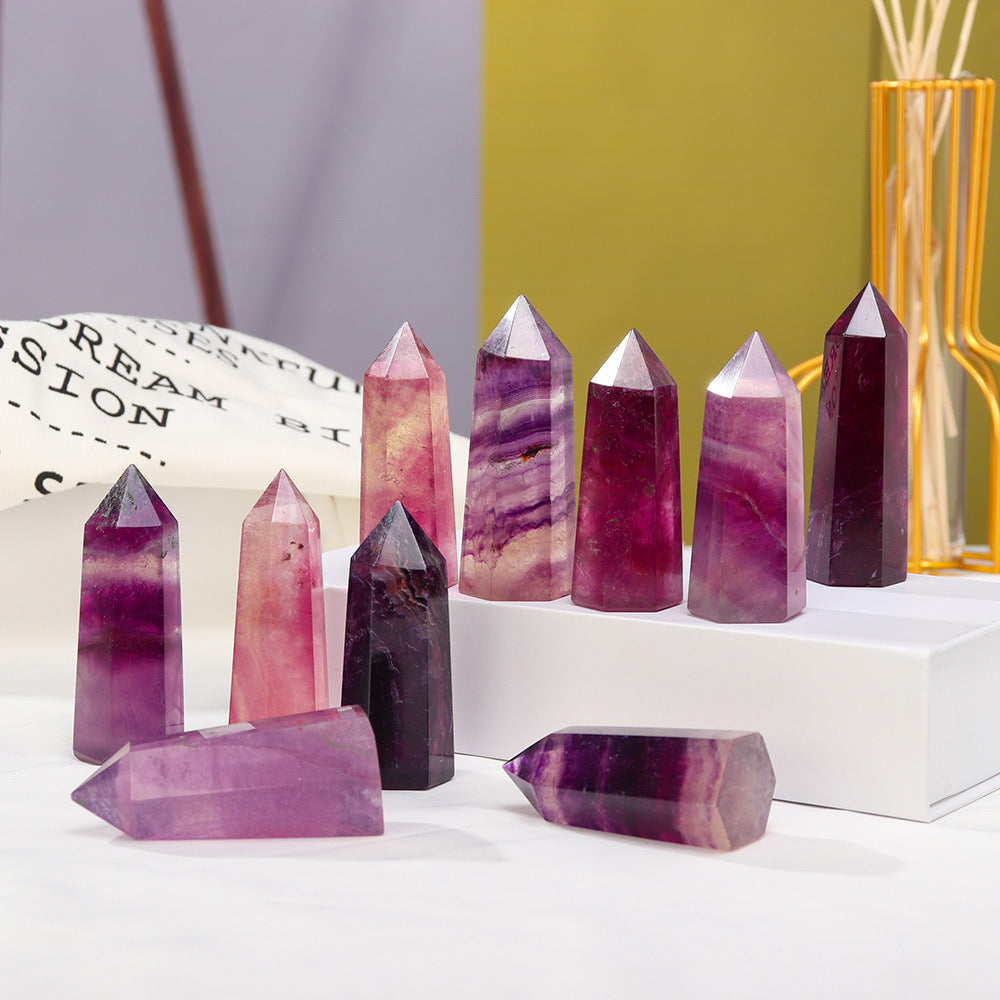 Purple Fluorite Hexagonal Pillar Ornament Tower for Home & Office Decoration #PU08SP1492