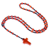 Natural Stone Cross Necklace Handmade 6mm Bead Rosary Jewelry Adjustable Spiritual Meditation Prayer Beads for Men Women Gifts SN2031