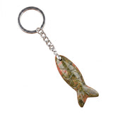 Hand Craved Gemstone Fish Keychain 15X40MM Animal Pendant Keyring
