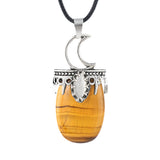 Vintage Silver Capped Multiple Gemstone Moon Pendant Necklace with Adjustable Rope for Reiki and Meditation #SN2055