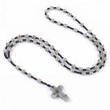 Natural Stone Cross Necklace Handmade 6mm Bead Rosary Jewelry Adjustable Spiritual Meditation Prayer Beads for Men Women Gifts SN2031