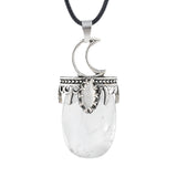 Vintage Silver Capped Multiple Gemstone Moon Pendant Necklace with Adjustable Rope for Reiki and Meditation #SN2055