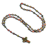 Natural Stone Cross Necklace Handmade 6mm Bead Rosary Jewelry Adjustable Spiritual Meditation Prayer Beads for Men Women Gifts SN2031