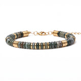 Natural Stone 6x3mm Disc Beaded Bracelet with Gold Spacers Adjustable Chain#SB3131