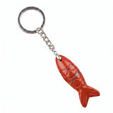 Hand Craved Gemstone Fish Keychain 15X40MM Animal Pendant Keyring