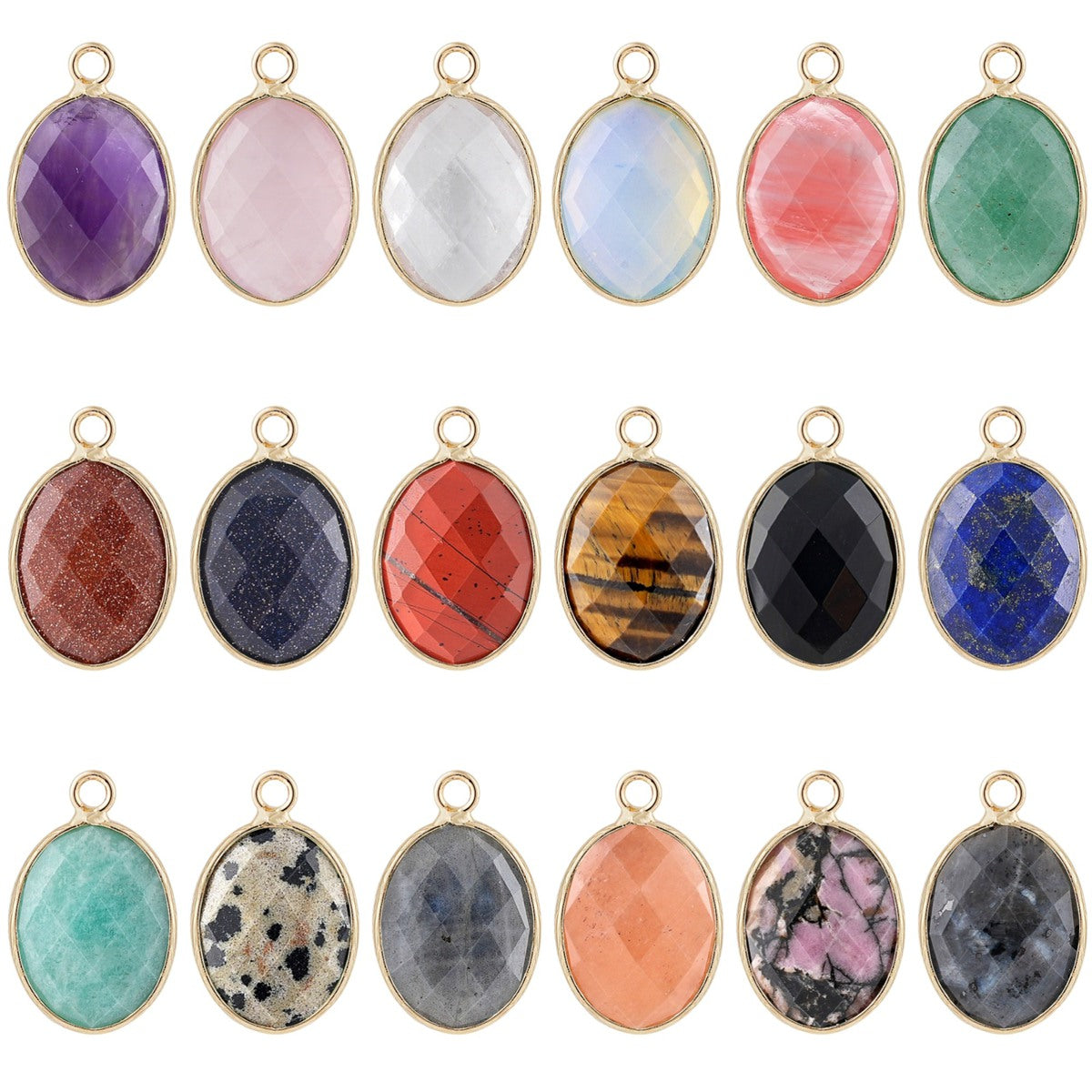 Faceted Natural Gemstone Pendant Gold Bezel Wrapped Oval Stone Charms 21x13mm for DIY Necklace Jewelry Making