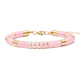 Natural Stone 6x3mm Disc Beaded Bracelet with Gold Spacers Adjustable Chain#SB3131