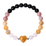 Hand Carved Heart 8mm Round Beads Black Onyx Stretch Bracelet  For Female Daily Wear #SB3138