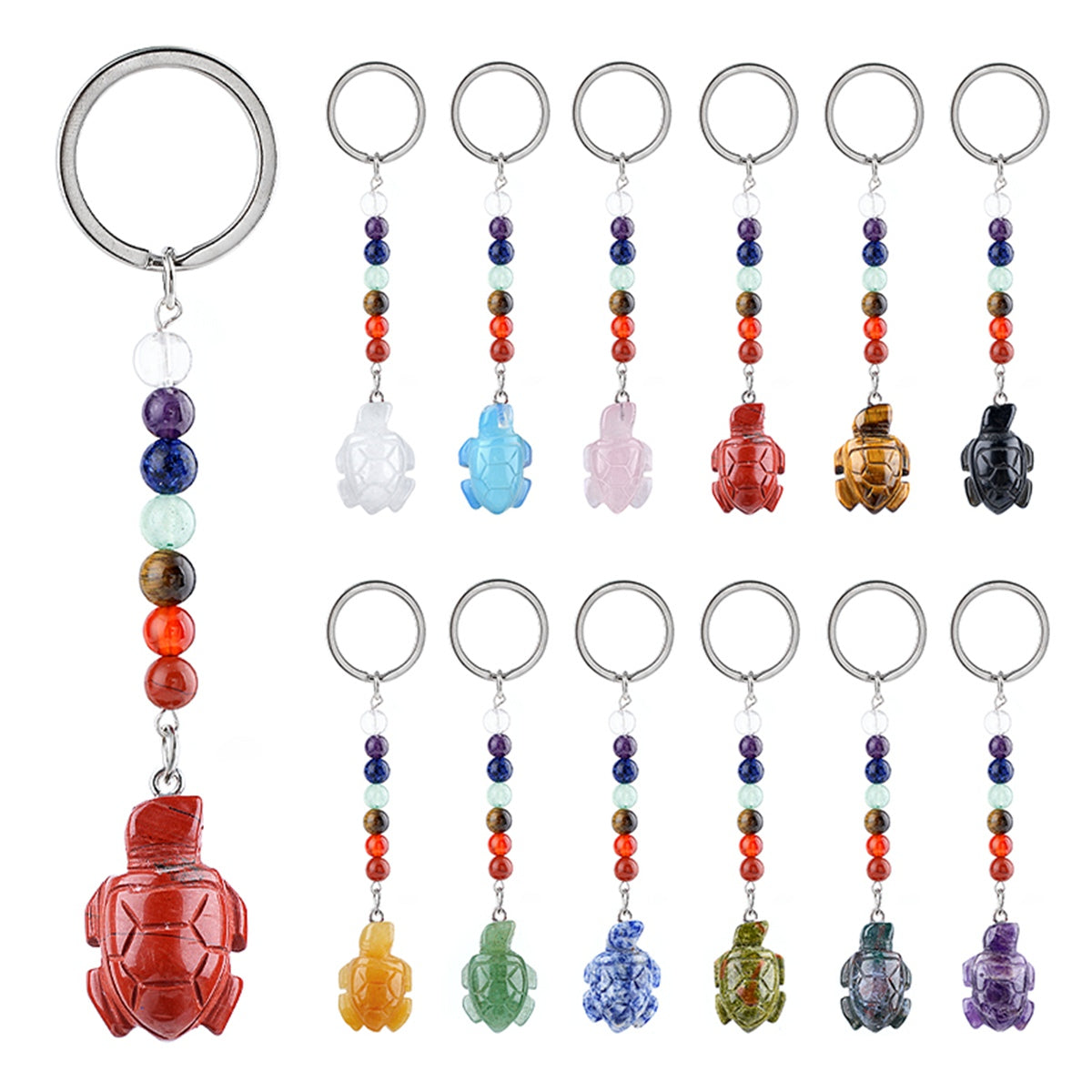 Healing Energy 7 Chakra Natural Crystal Turtle Keychain  Handcrafted Gemstone Bag Charm KC2311