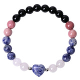 Hand Carved Heart 8mm Round Beads Black Onyx Stretch Bracelet  For Female Daily Wear #SB3138