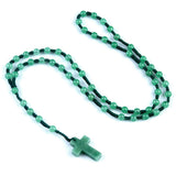 Natural Stone Cross Necklace Handmade 6mm Bead Rosary Jewelry Adjustable Spiritual Meditation Prayer Beads for Men Women Gifts SN2031