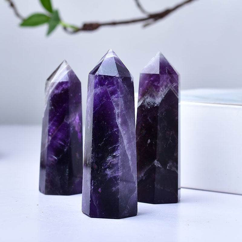 Dark Amethyst Hexagonal Pillar For Home Decor Quartz Crystal Tower- Spiritual Protection & Energy Balance Wand