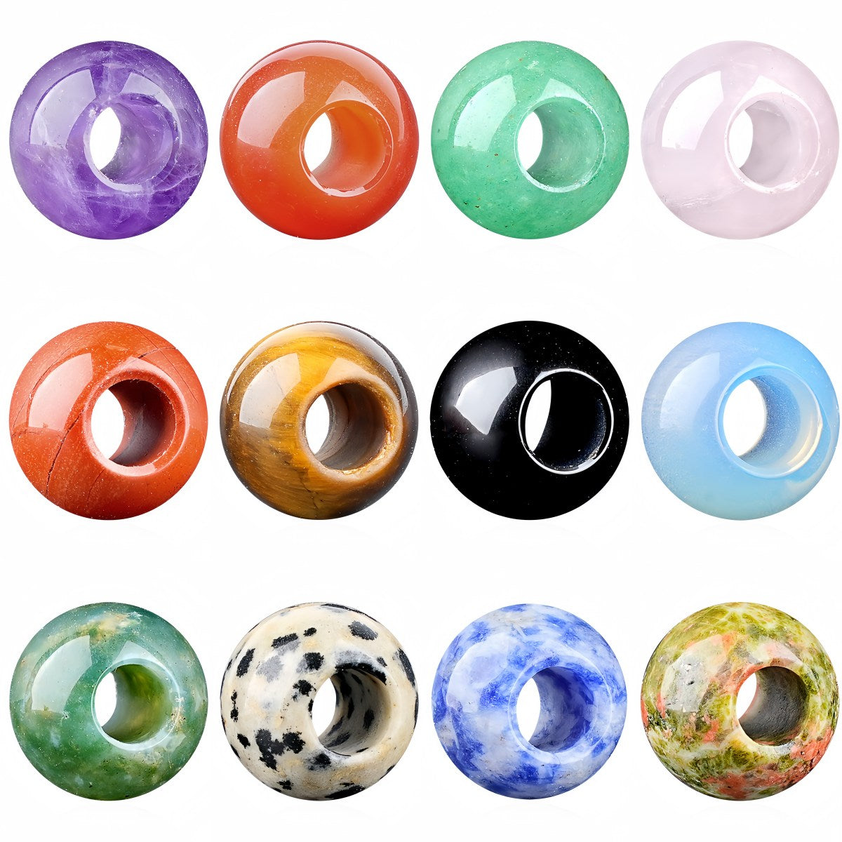 Wholesale 12PCS Round Gemstone Beads Drilled 5mm Large Hole Polished Stone Ball for DIY Jewelry Making