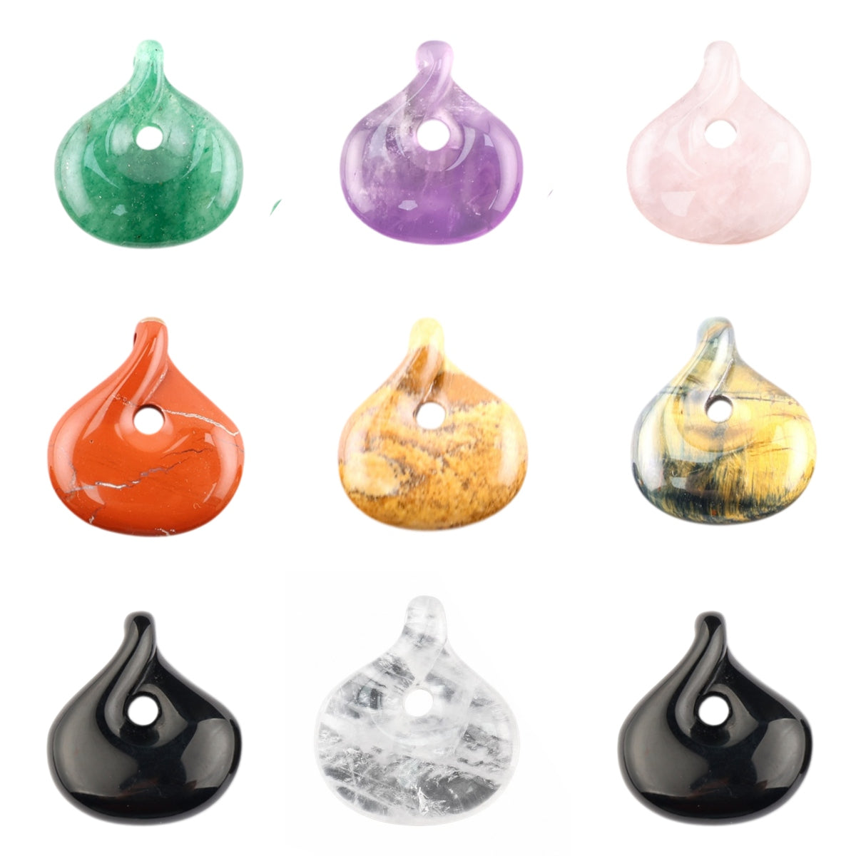 23MM/28MM Natural Twisted Teardrop Gemstone Pendant Handmade Craved Healing Crystal Donut Charm for DIY Jewelry Making