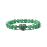 Natural Crystal Beaded Bracelet with 16mm Center Stone Heart - 8mm Round Beads #SB3133