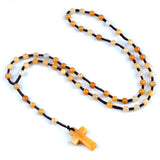 Natural Stone Cross Necklace Handmade 6mm Bead Rosary Jewelry Adjustable Spiritual Meditation Prayer Beads for Men Women Gifts SN2031