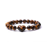Natural Crystal Beaded Bracelet with 16mm Center Stone Heart - 8mm Round Beads #SB3133