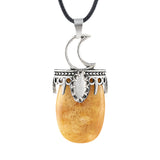 Vintage Silver Capped Multiple Gemstone Moon Pendant Necklace with Adjustable Rope for Reiki and Meditation #SN2055
