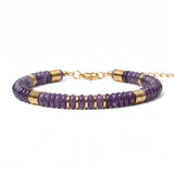 Natural Stone 6x3mm Disc Beaded Bracelet with Gold Spacers Adjustable Chain#SB3131