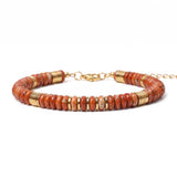Natural Stone 6x3mm Disc Beaded Bracelet with Gold Spacers Adjustable Chain#SB3131